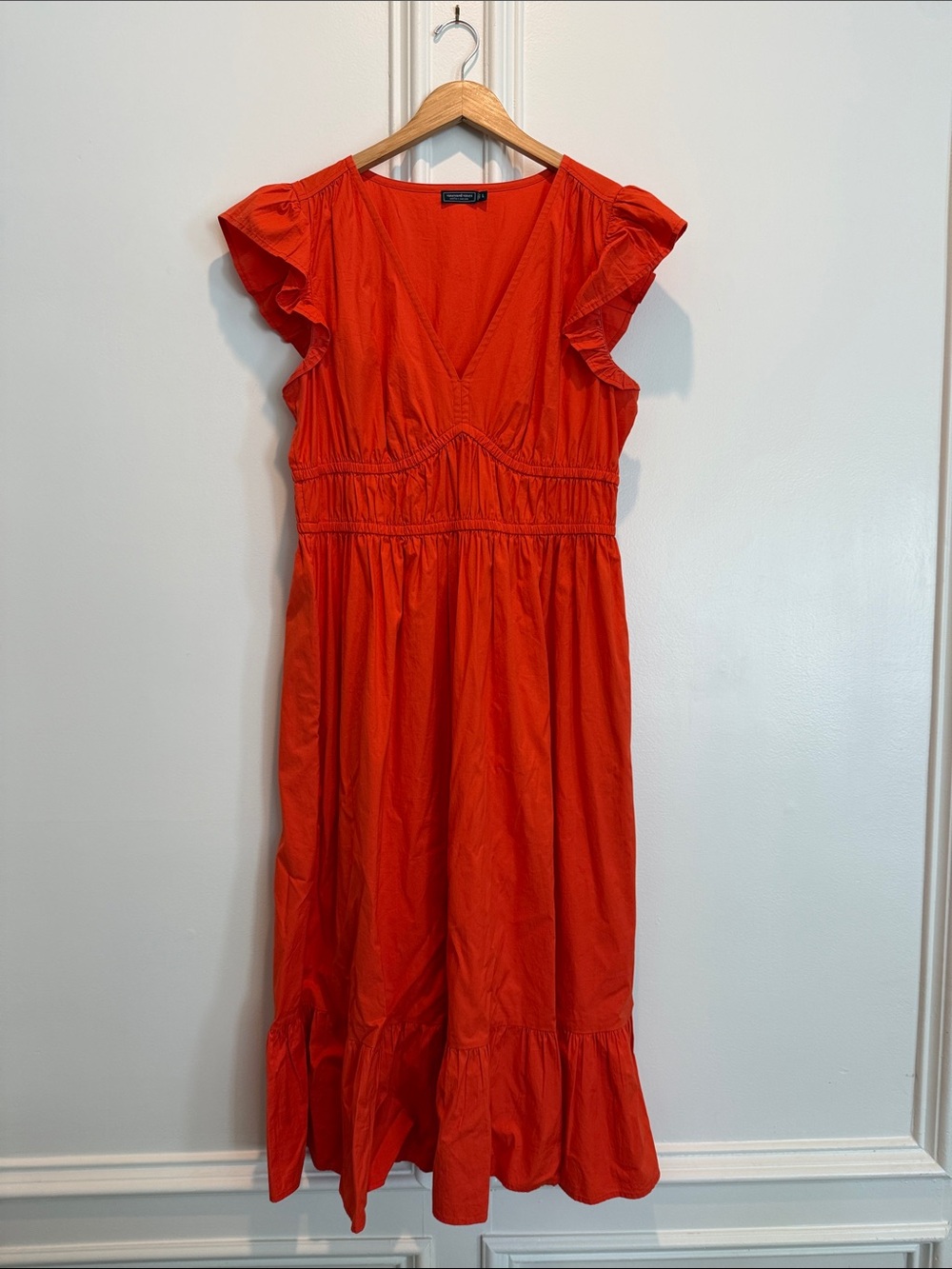 Vineyard Vines Orange V-Neck Ruffle Midi Dress